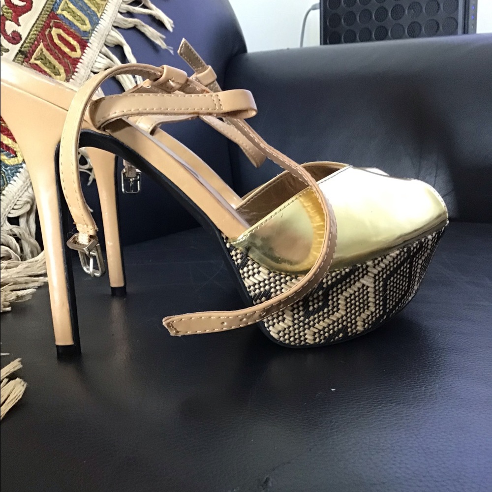 Sam Libby gold platform high heel shoes